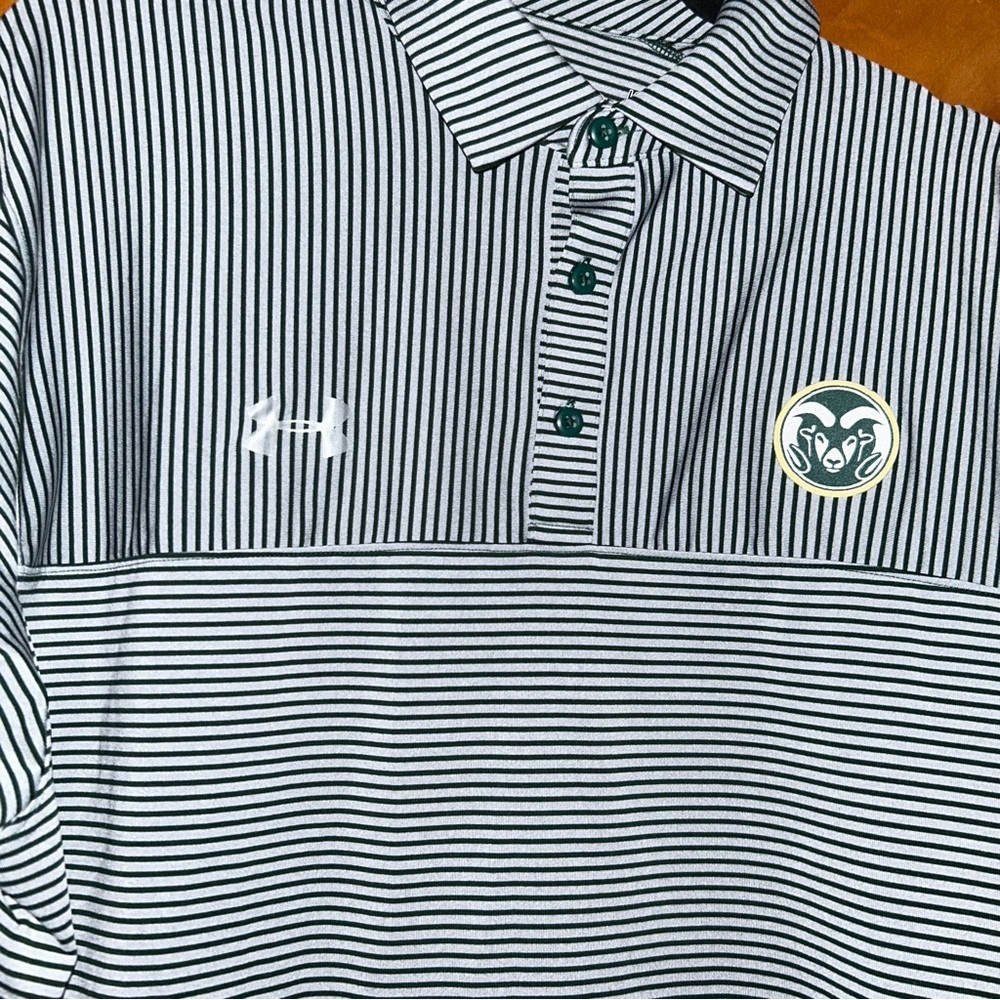 Men Under Armour Colorado State Rams stripe gray/ green Polo Shirt Size Large L